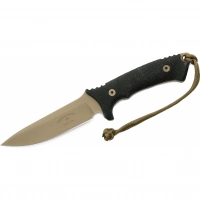 Нож с фиксированным клинком Spartan Blades Harsey Difensa, сталь CPM-S35VN Flat Dark Earth, рукоять черная микарта, чехол песочный купить в 