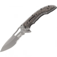 Складной нож CRKT Fossil™ Compact WITH VEFF SERRATIONS™, сталь 8Cr13MoV, рукоять нержавеющая сталь, накладки G-10 купить в 