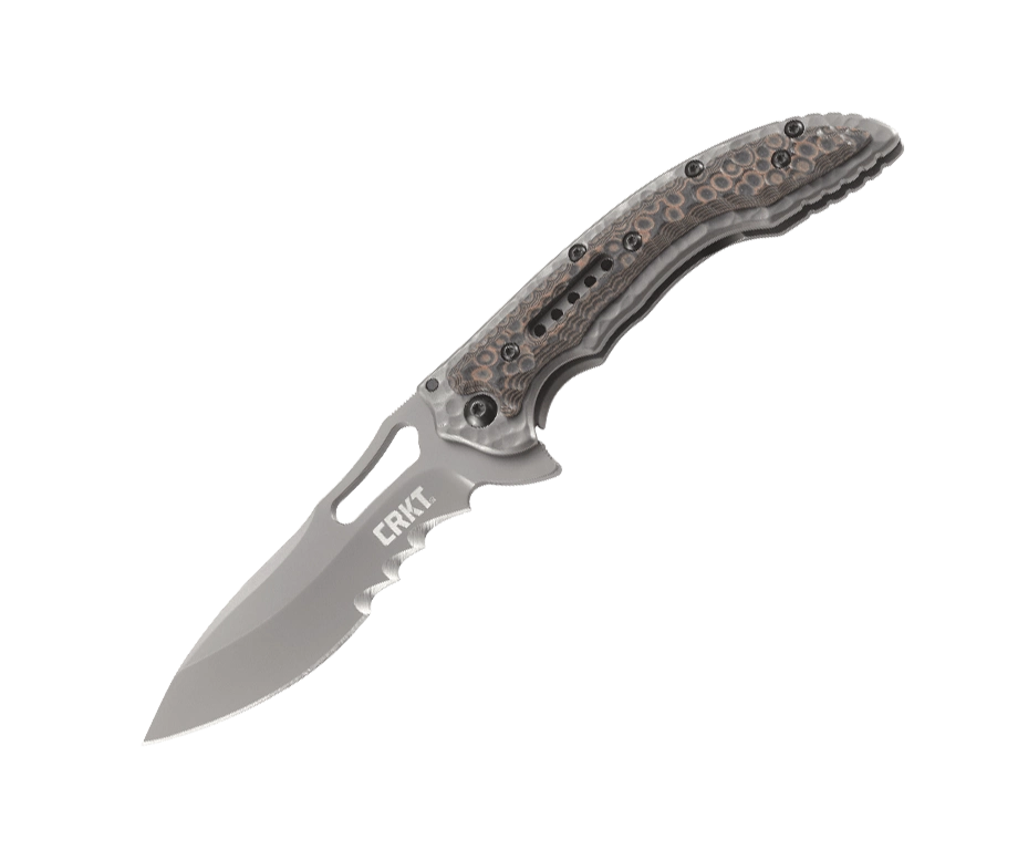 Складной нож CRKT Fossil™ Compact WITH VEFF SERRATIONS™, сталь 8Cr13MoV, рукоять нержавеющая сталь, накладки G-10