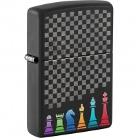 Зажигалка ZIPPO Chess Pieces с покрытием Black Matte, латунь/сталь, черная купить в 